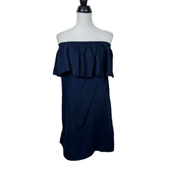 Old Navy | NWT Off the Shoulder Ruffle Navy Blue Linen Blend Shift Dress - Picture 2 of 9